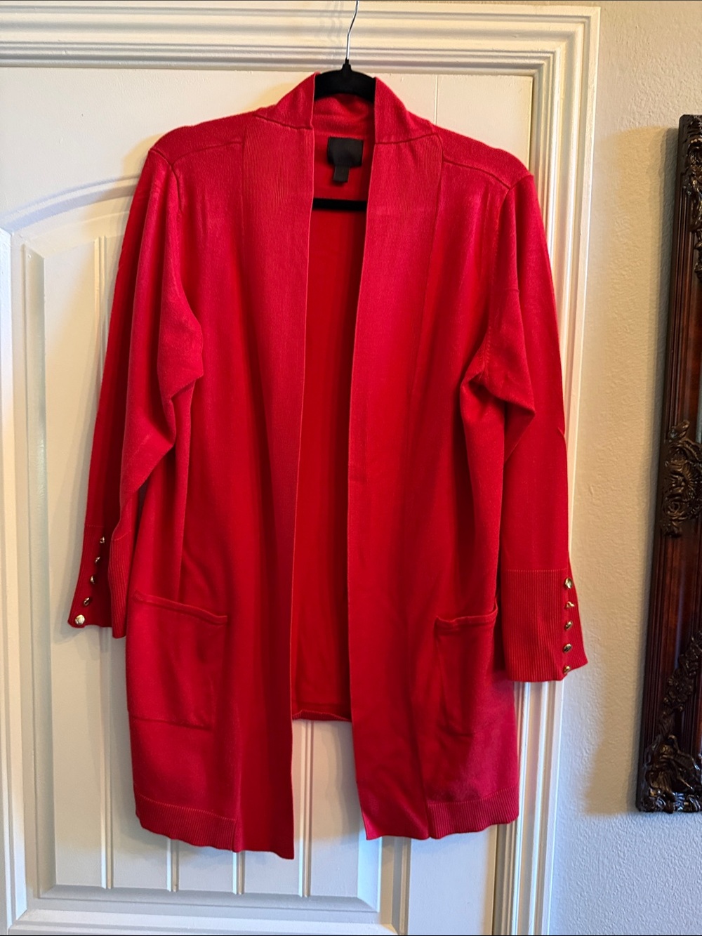 Women's Open-Front Red Cardigan Sweater